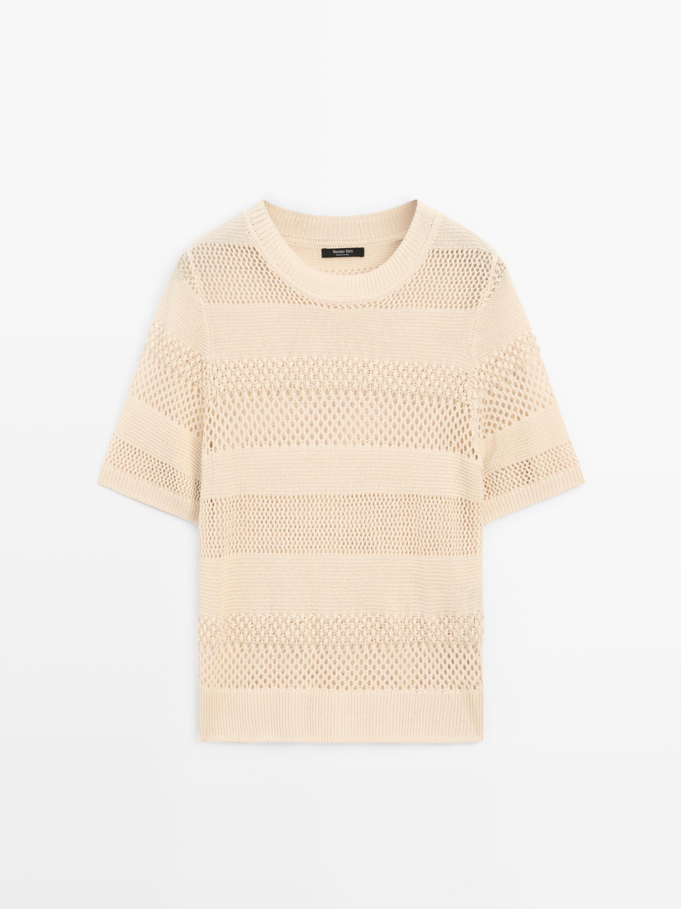 Top en maille ajourée à manches courtes